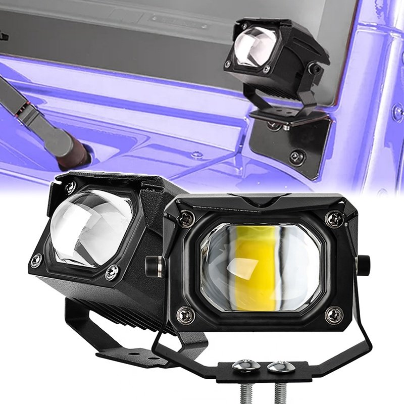 Dual Color Yellow White 3 Inch Bi LED Motorcycle Fog Driving Lights Free Error Canbus Spotlights Projector Lens Led Work Lights
