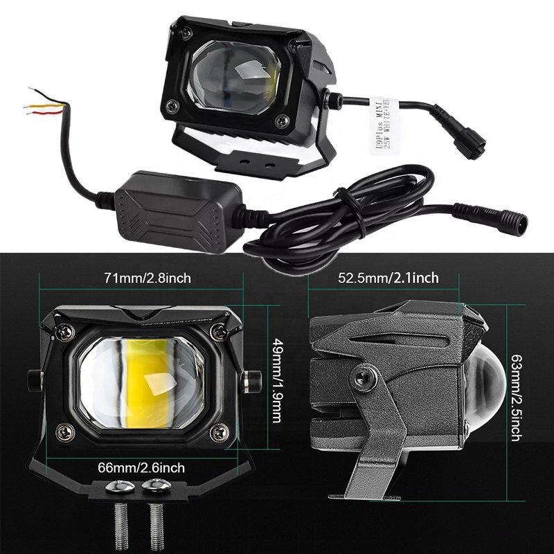 Dual Color Yellow White 3 Inch Bi LED Motorcycle Fog Driving Lights Free Error Canbus Spotlights Projector Lens Led Work Lights