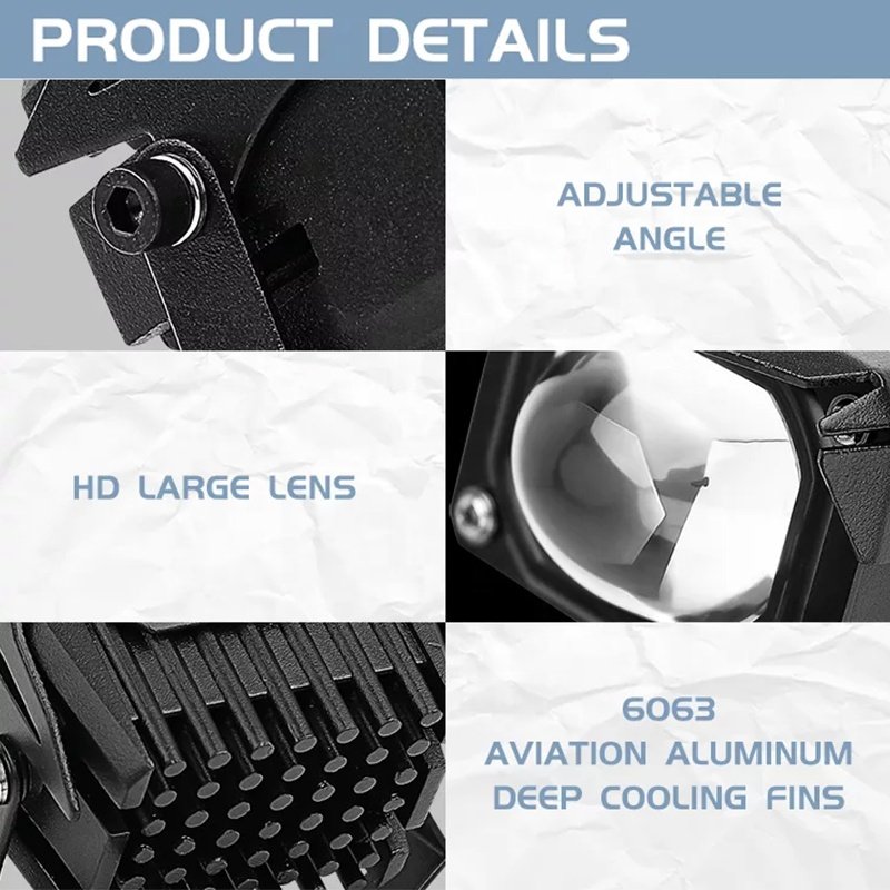 Dual Color Yellow White 3 Inch Bi LED Motorcycle Fog Driving Lights Free Error Canbus Spotlights Projector Lens Led Work Lights