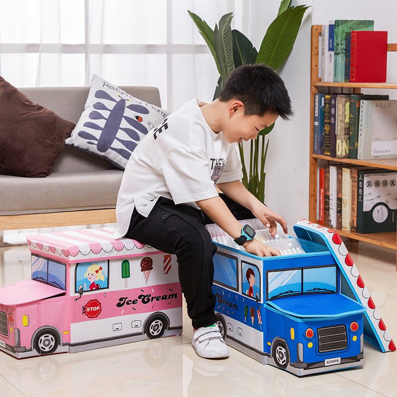 Colorful Leather Foldable Kids Animal Car Storage Ottoman Stool for the Bedroom