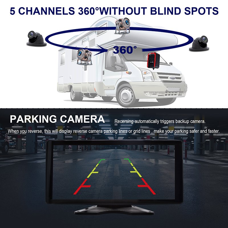 HOPE Truck 5CH 10 Inch 1080P IPS Display Car Reverse Video 128G TF SD Card Recording Monitor BSD AHD Monitor System
