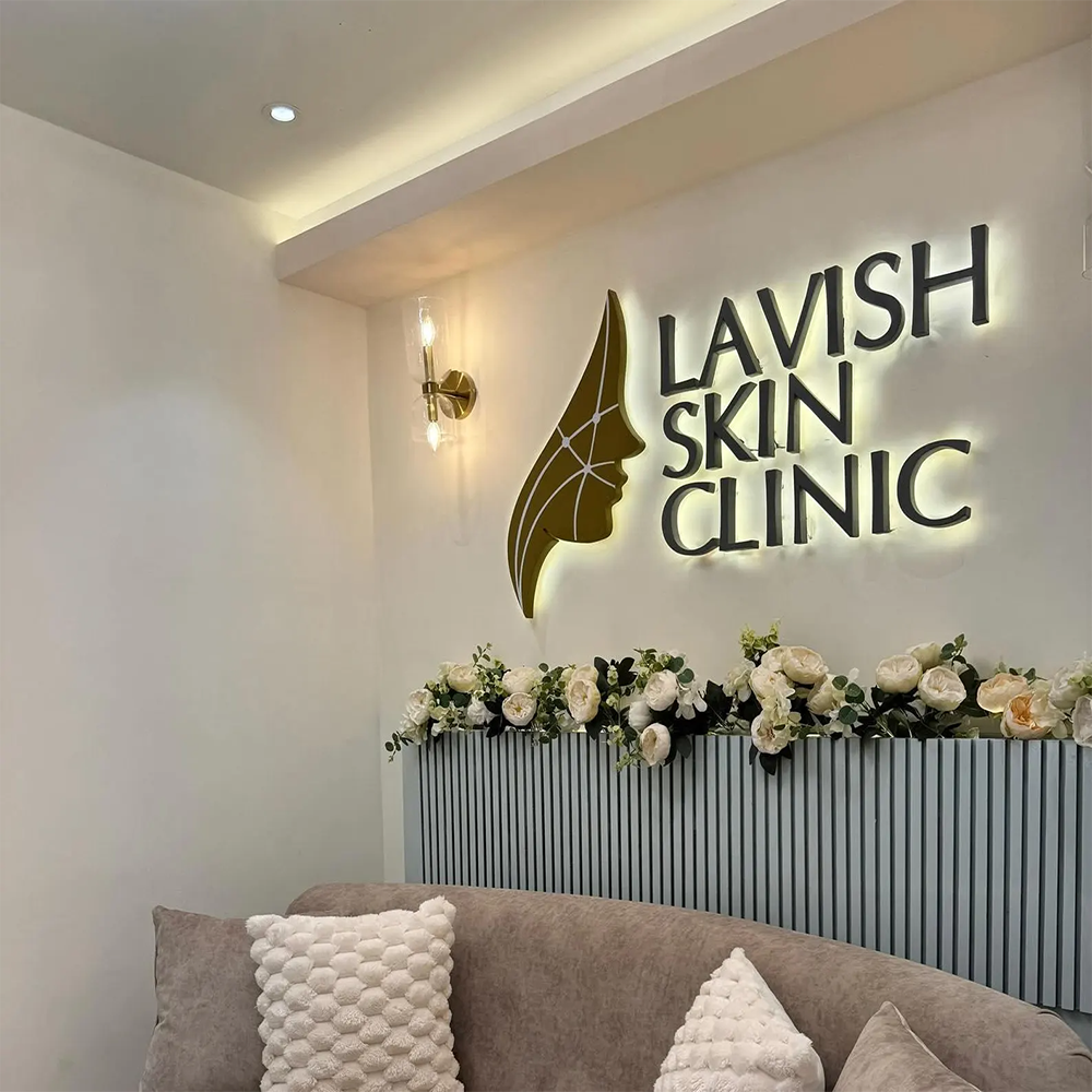 Durable Champagne Gold Metal Logo Letters LED Business Name Signs for Reception Desk