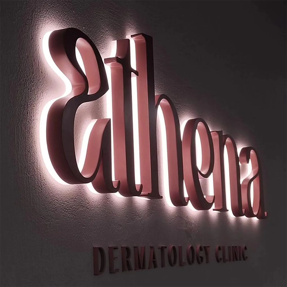 Durable Champagne Gold Metal Logo Letters LED Business Name Signs for Reception Desk