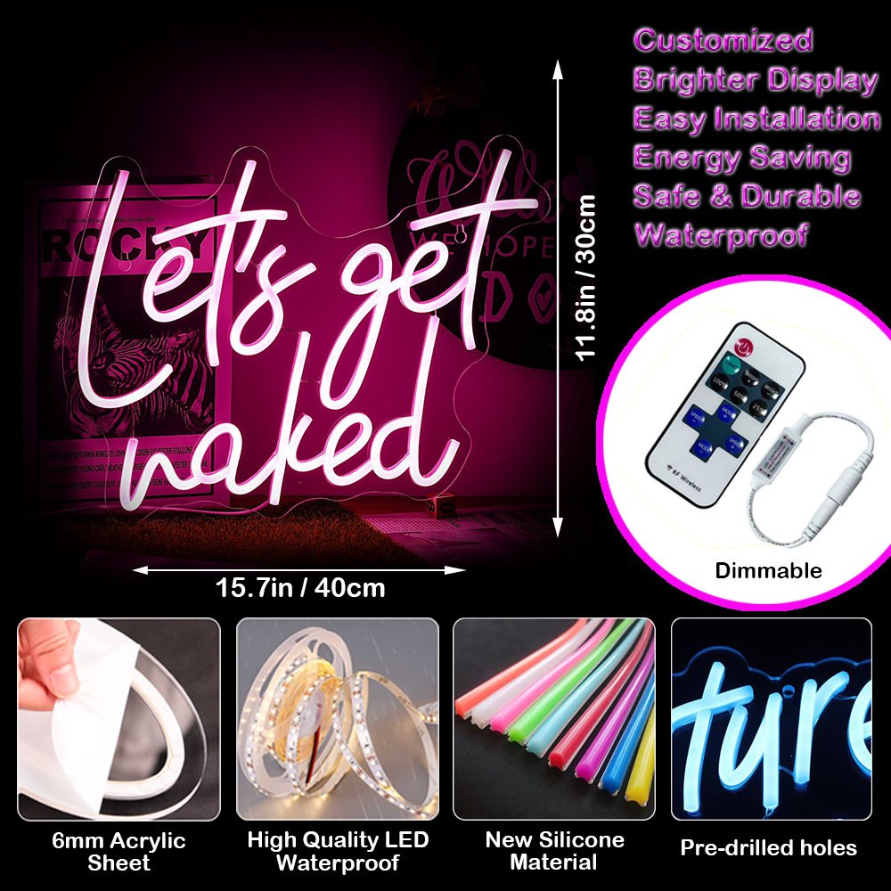 Customized Personally Lets Get Naked Slogan Neon Signs Flexible Outdoor Led Display Screen for Store Wall Decoration