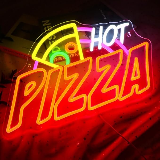 Hot Pizza Neon Signs for Wall Decor Pizzeria Neon Light Sign for Business Shop Pizza Party Decorations