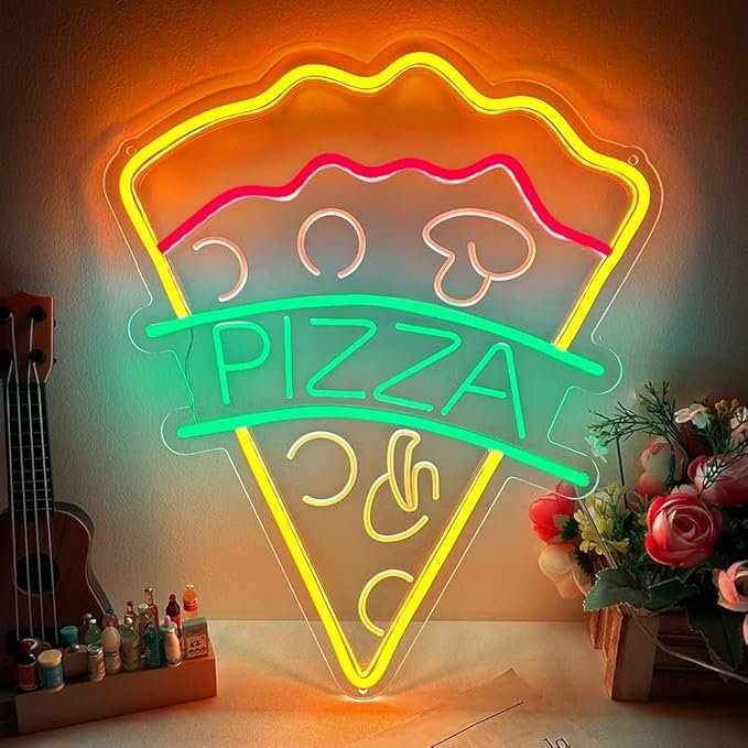 Hot Pizza Neon Signs for Wall Decor Pizzeria Neon Light Sign for Business Shop Pizza Party Decorations