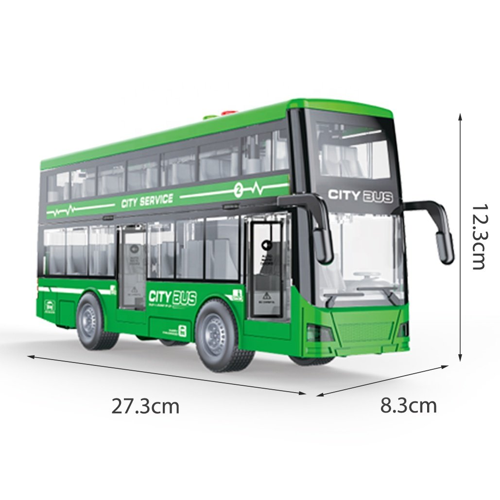 1:16 Scale Plastic Friction Bus with Light and Sound, Double Decker Door Opening Bus Toy Model Urban Public Transportation
