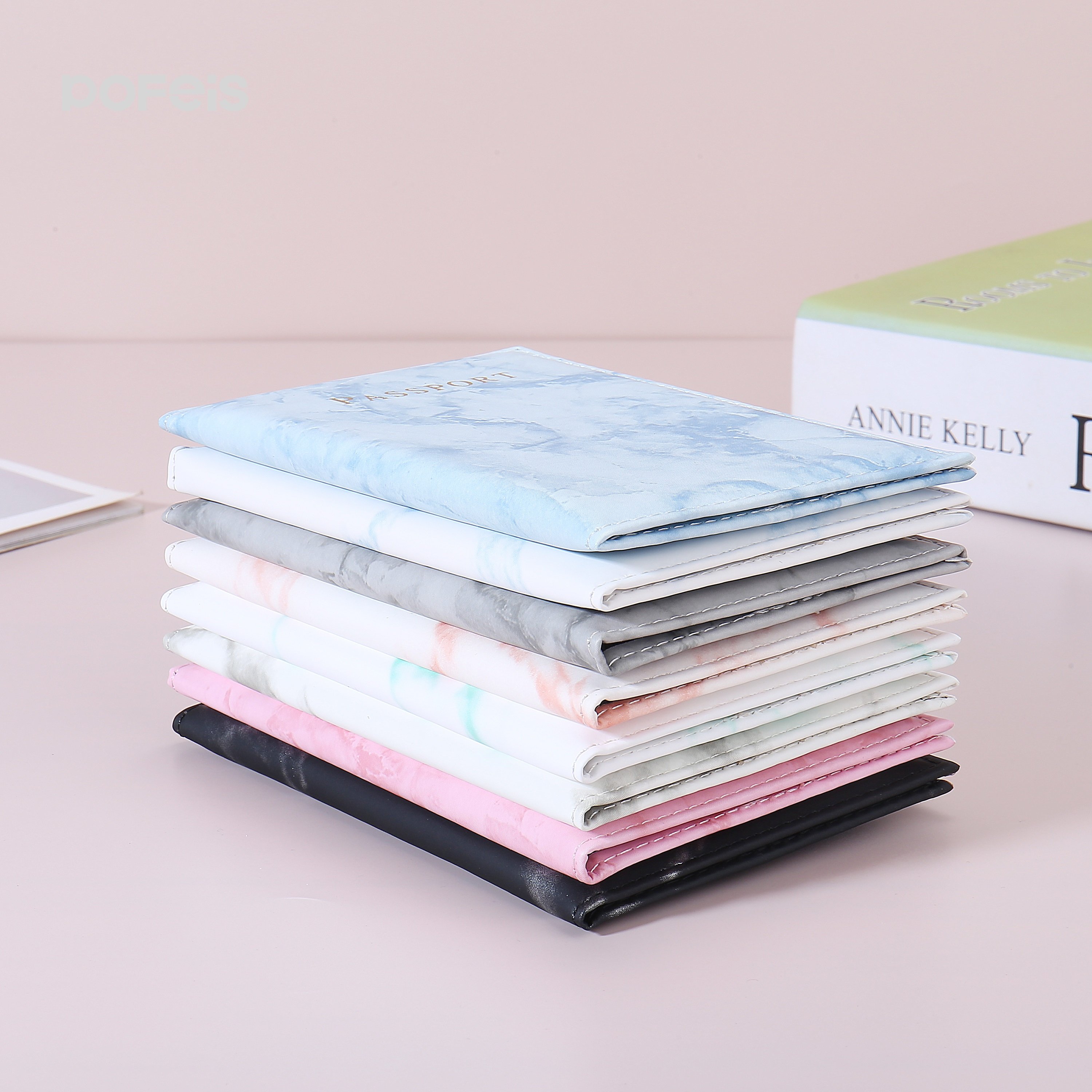 Custom Travel Accessories Marble Passport Book Holder Sky Blue Rose Gold Pvc Leather Passport Holder Cover Pvc Sleeve