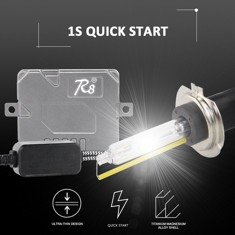 R8 Fast Start Xenon Kit 6000k 35/55w Bulbs Slim Ballast H1 H3 H7 9004 9007 Hb3 Hb4 D1s D2s D3s D4s Moto hid Xenon