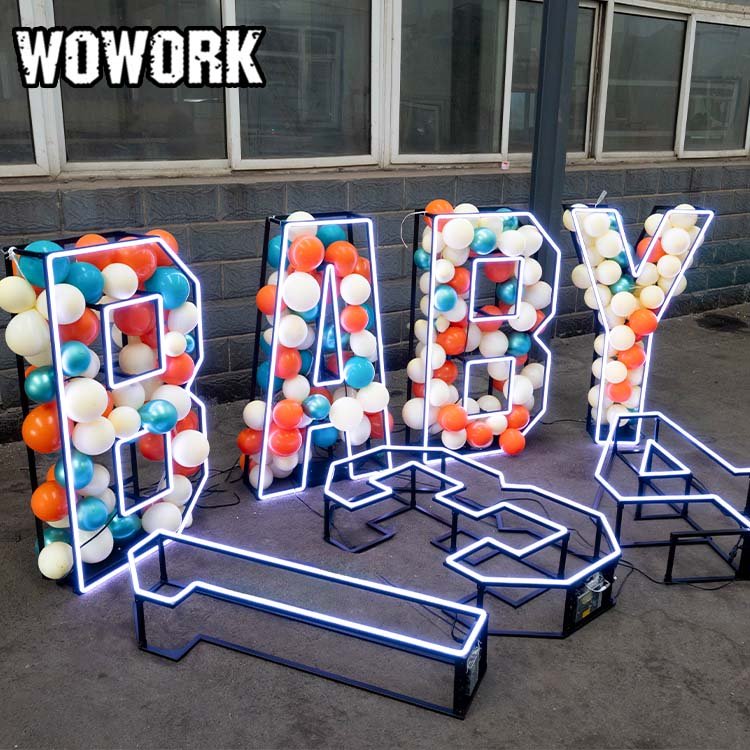 WOWORK 3ft 4ft Detachable Neon Led Big Giant Light up Frame Marquee Letter Number Light Decoration for Party Event