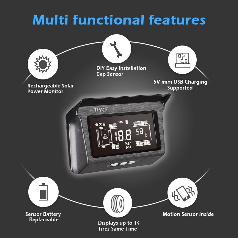 SPY Tire Pressure Monitoring System for 6,8,10 Wheels RV External Sensor Truck TPMS