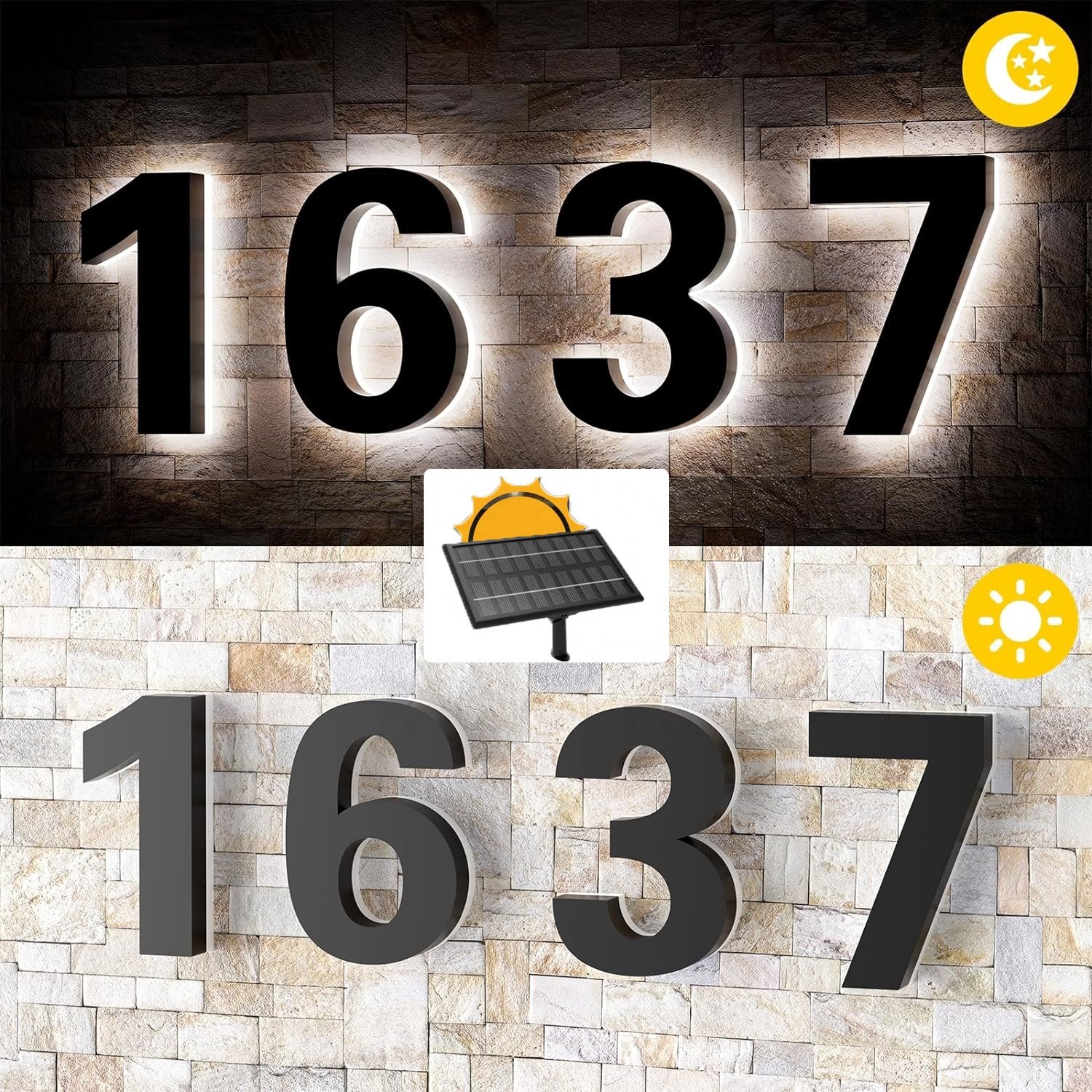 Hot Sale High Lumen Metal 3D Solar House Number Light Vertical Outdoor Solar Powered Sign Home Decor Beautiful Light Letters