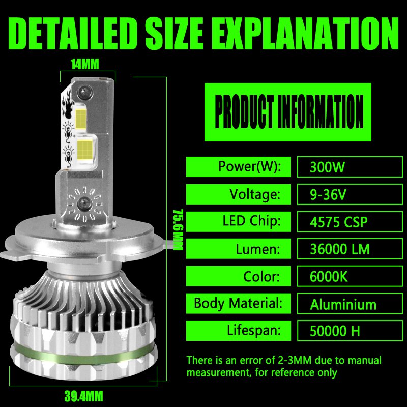 CAROLYN H7 H4 Led Lamp 30000LM 300W Four Copper Tube Lights for Car H1 H11 HB3 9005 HB4 9006 Led Headlight Bulb