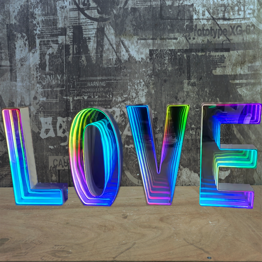 Factory Custom RGB Mirror Letter Dressing Table With Mirror and Light Saloon Mirror With Lights Multi Layer Infinity Neon Sign