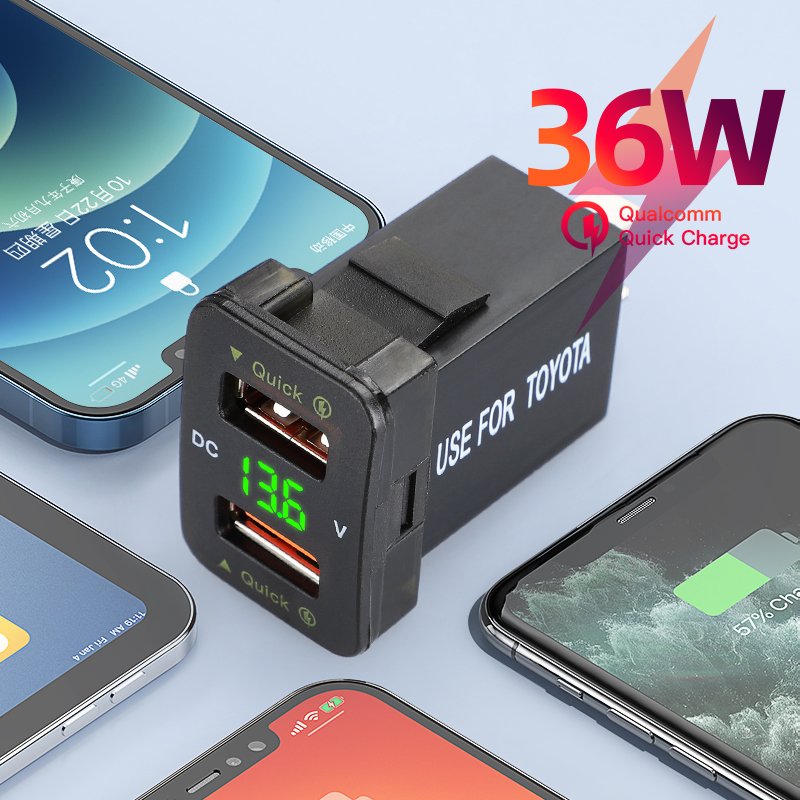 12V USB Charger Dual Type C Car Charger Adapter QC3.0 Fast Charging USB C Car Charger