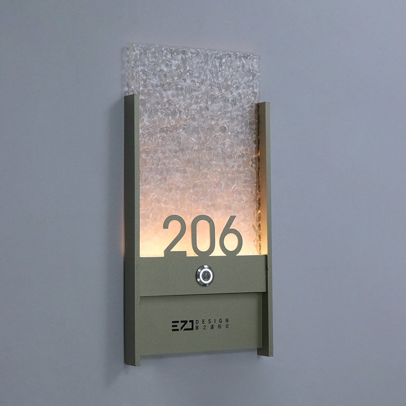 EZD Custom Modern Led Hotel Door Plate with Light House Doorbell Acrylic Apartment Door Number Sign