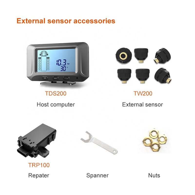 Truck Trailer TPMS Supports up to 26 Wheels, Supports 0-261Psi 0-18Bar, with RS232 Internal and External Sensors