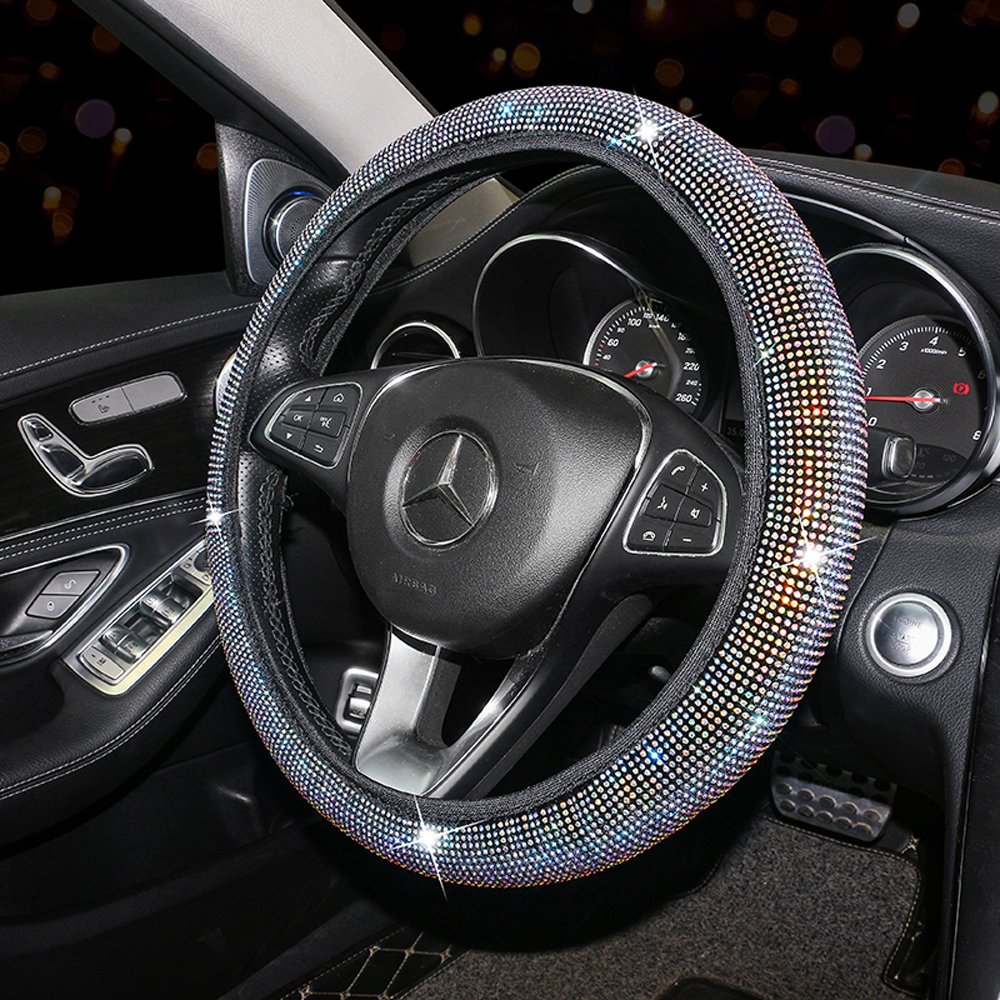 Universal Fit 15 Inch Without Rubber Elastic Diamond Custom Wheel Protector Bling Bling Crystal Steering Wheel Cover