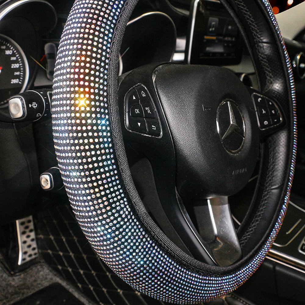 Universal Fit 15 Inch Without Rubber Elastic Diamond Custom Wheel Protector Bling Bling Crystal Steering Wheel Cover
