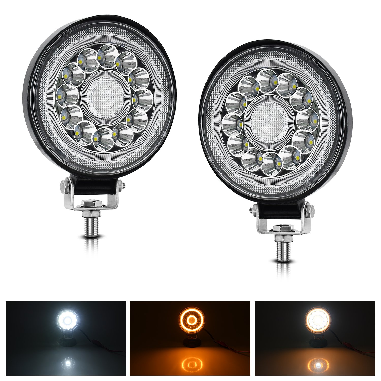 Square Radius 4-inch With or Without Wires with Double Circle Angel Eyes Work Light for Motorcycle and Car