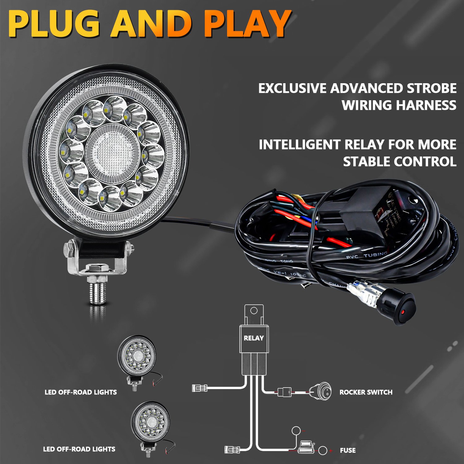 Square Radius 4-inch With or Without Wires with Double Circle Angel Eyes Work Light for Motorcycle and Car