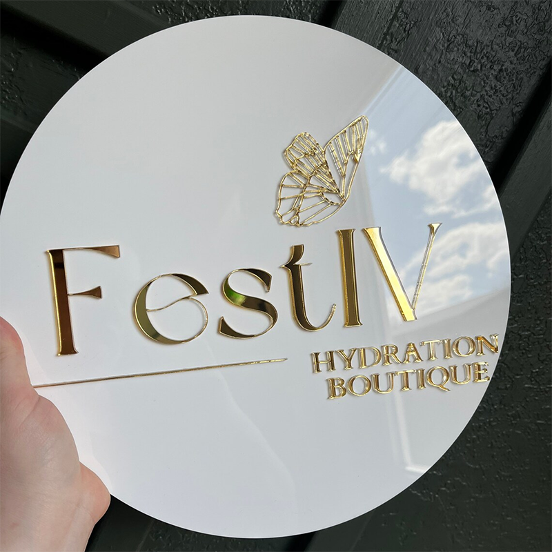 Acrylic Mirror Gold Sign, Salon Business Sign, Customized Sign, Wall Sign 3d Logo, Business Name Sign
