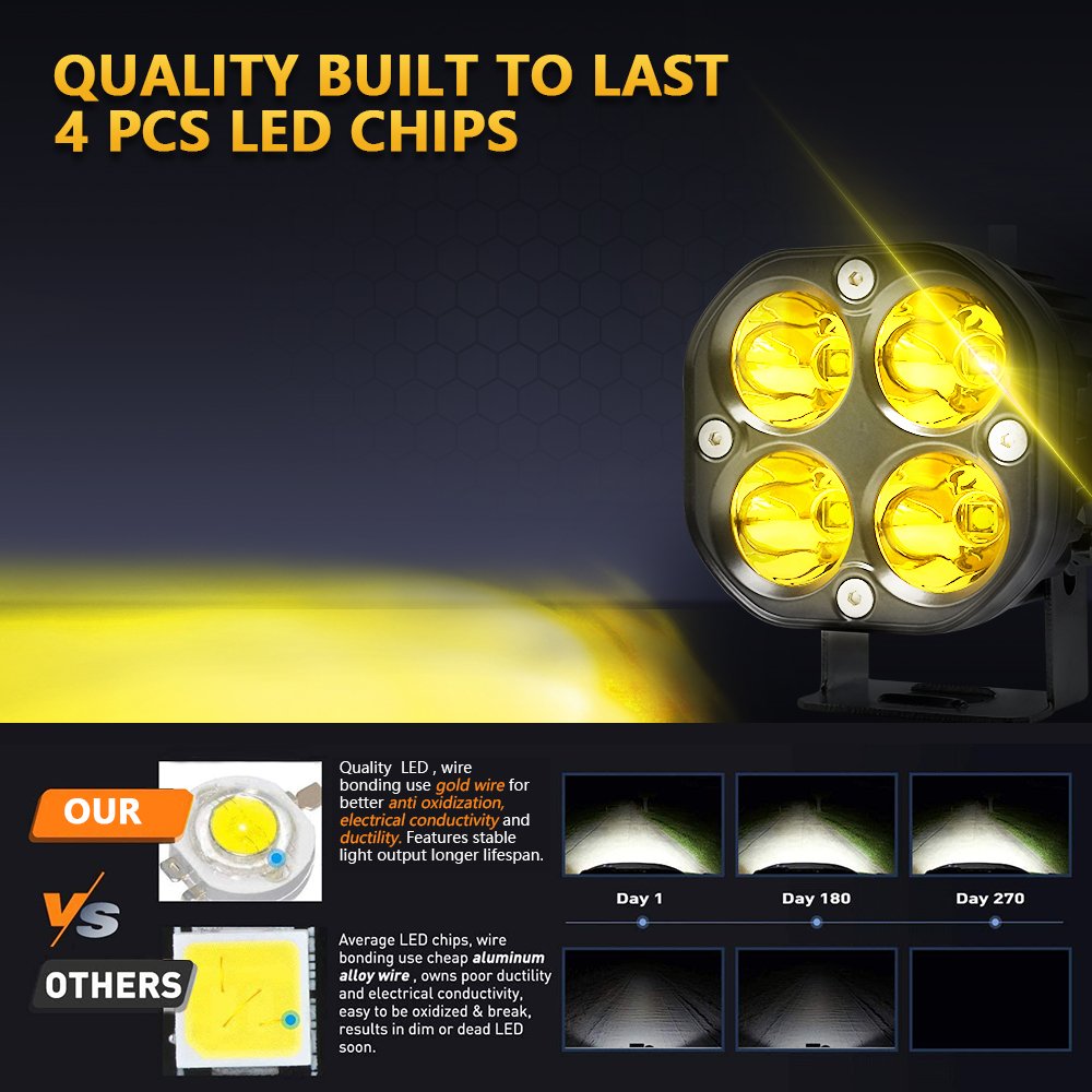 Clover Car Spotlight Super Bright Dual Color LED Work Car Light for Motorcycle Truck Car