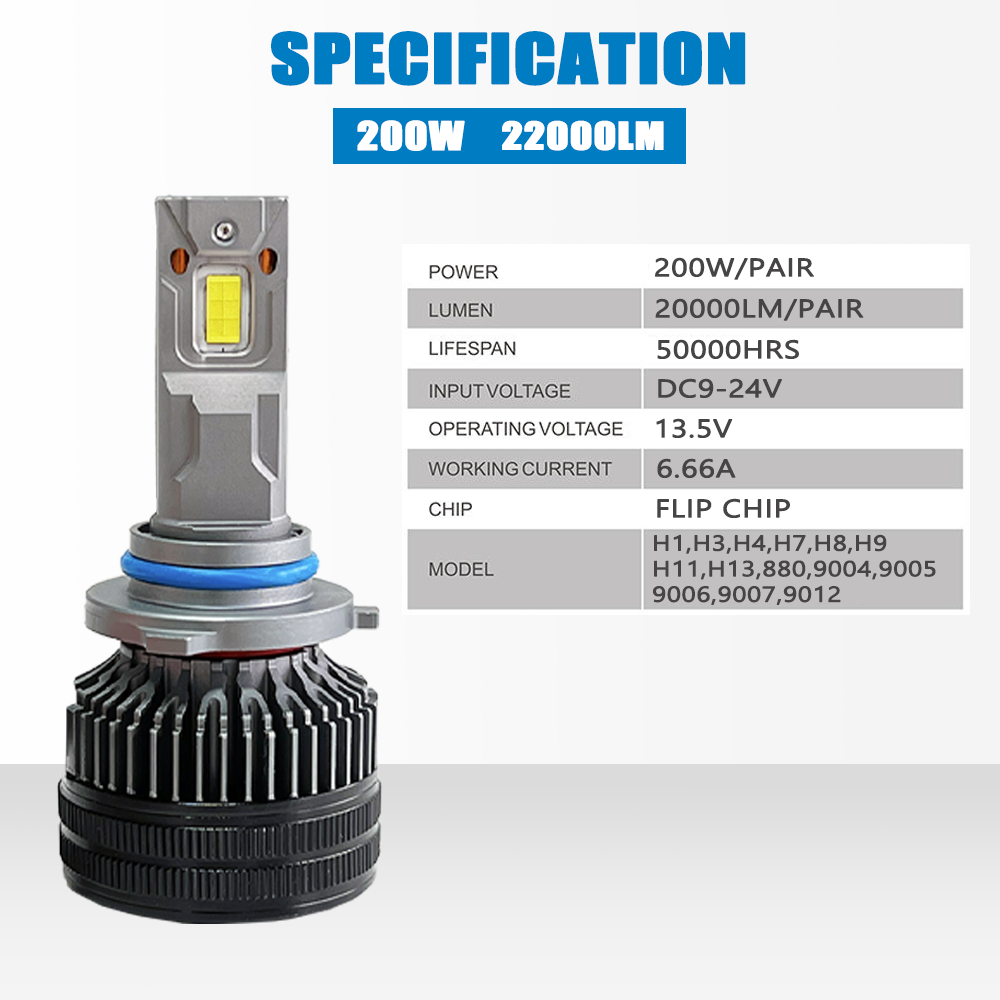 Auto Light Bulb T8 200W 50000LM H1 H3 H6 Para Luz Carros Focos Led H15 9005 9006 Automotive H11 H7 H4 Led Headlight
