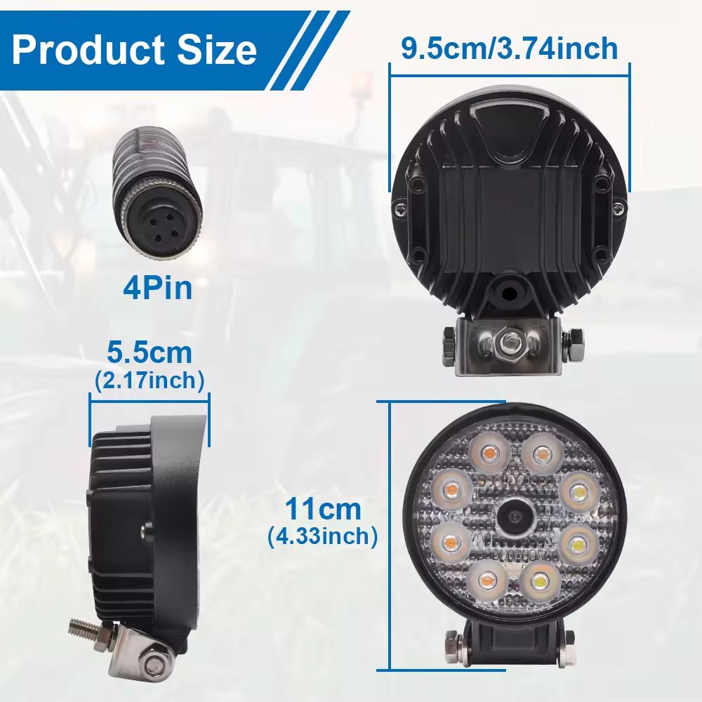 AHD 1080P IP68 Waterproof HD 8 LED Worklight Camera for Tractor Harvester Reverse Backup Auto for Industrial Agricultural