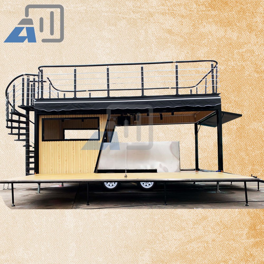 Customized Big Food Trailer Truck Double Decker Food Bus with Full Commercial Kitchen and Upstairs Patio