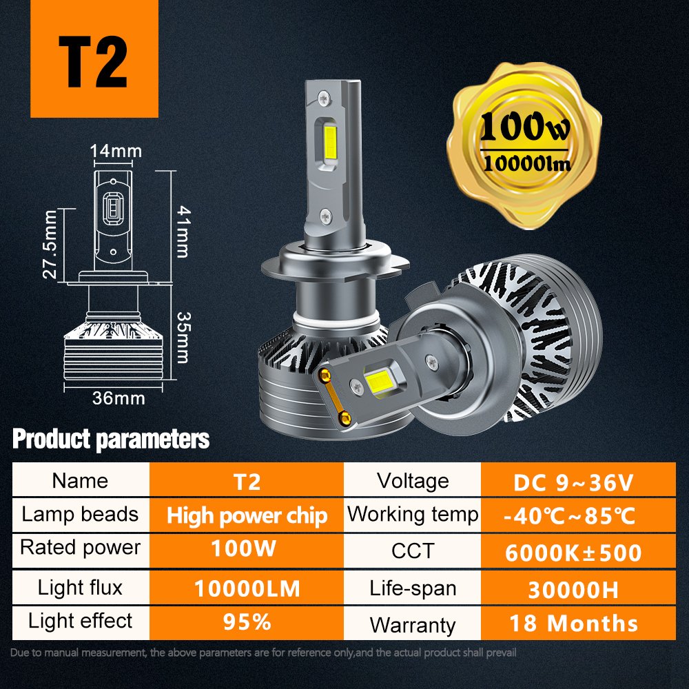 AKE T2 100W H1 Led Headlight Bulb 6000K 10000Lm Bombillo Led H3 H4 H7 H11 Hb3 9005 Hb4 9006 Hir2 9012 Led Lights with Canbus