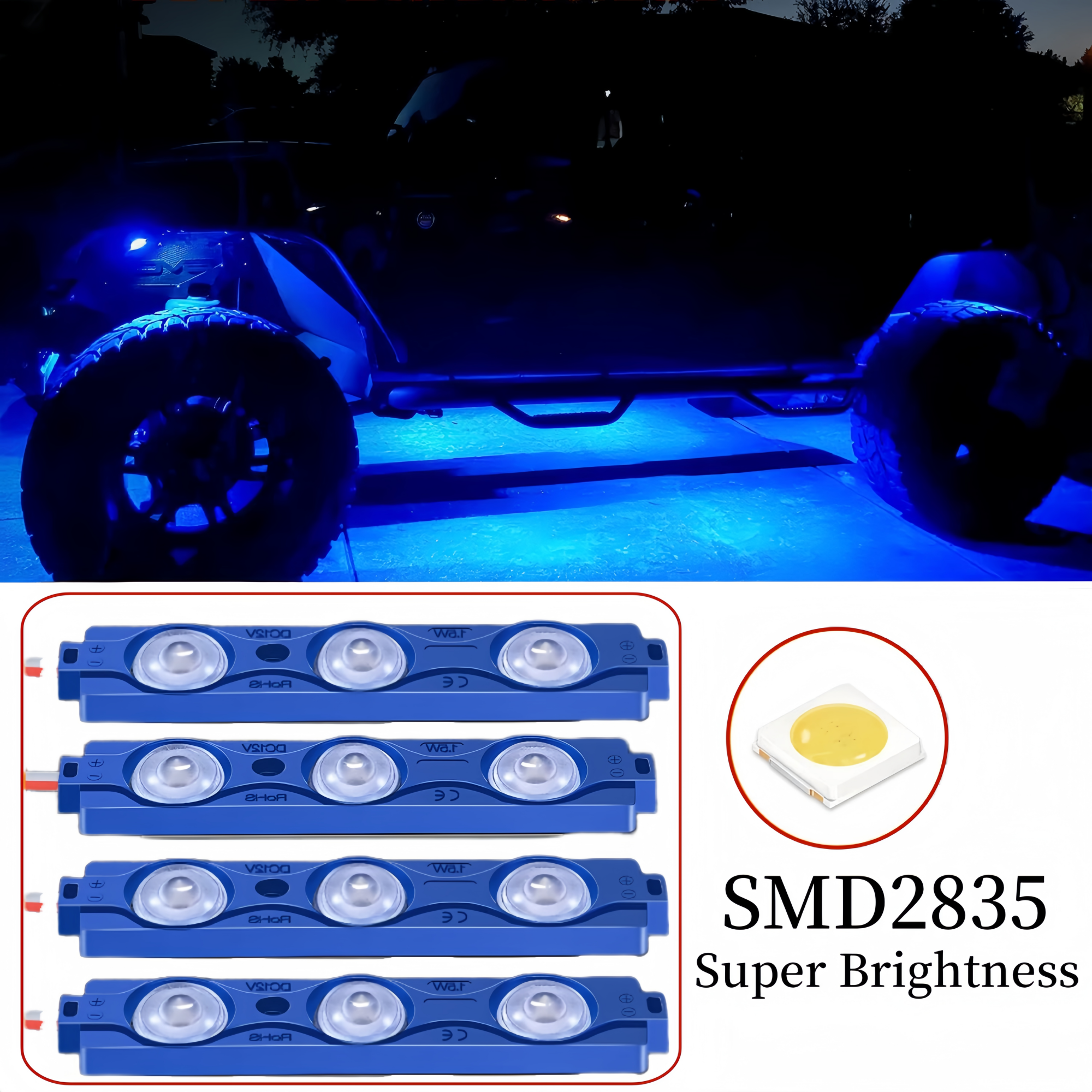 LED Truck Bed Light Kits 24 Blue Lamp Beads, Pickup Rock Lights with 12V On/Off Switch Cargo Side Marker Light for Off-Road Bus