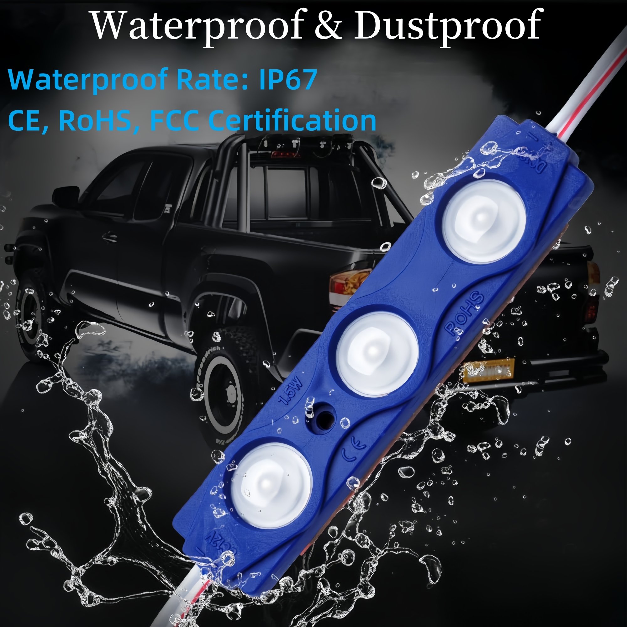 LED Truck Bed Light Kits 24 Blue Lamp Beads, Pickup Rock Lights with 12V On/Off Switch Cargo Side Marker Light for Off-Road Bus