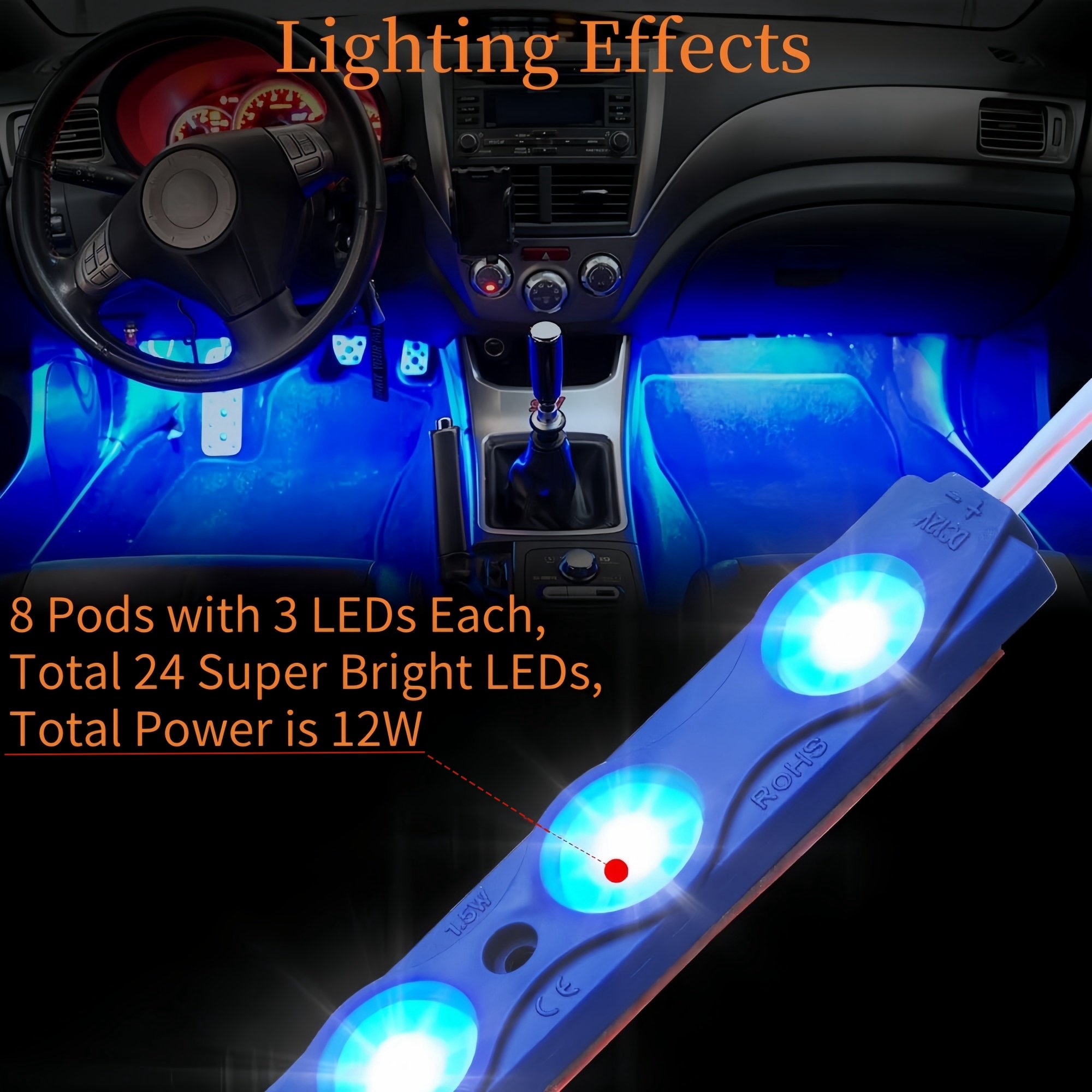 LED Truck Bed Light Kits 24 Blue Lamp Beads, Pickup Rock Lights with 12V On/Off Switch Cargo Side Marker Light for Off-Road Bus