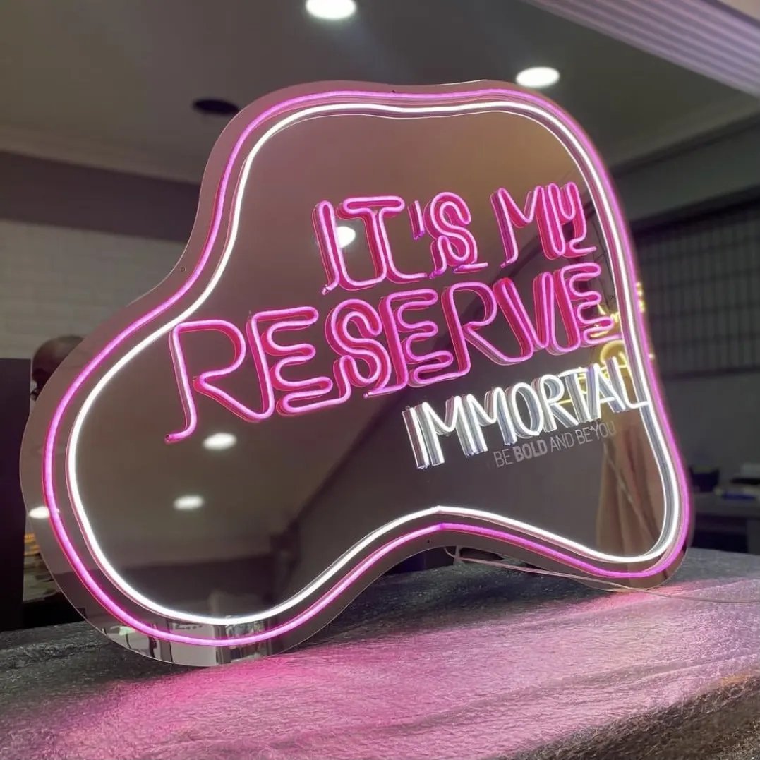 New Design Mirror With Led Light Custom Neon Light Wavy Mirror Personalized Sign Neon Mirror