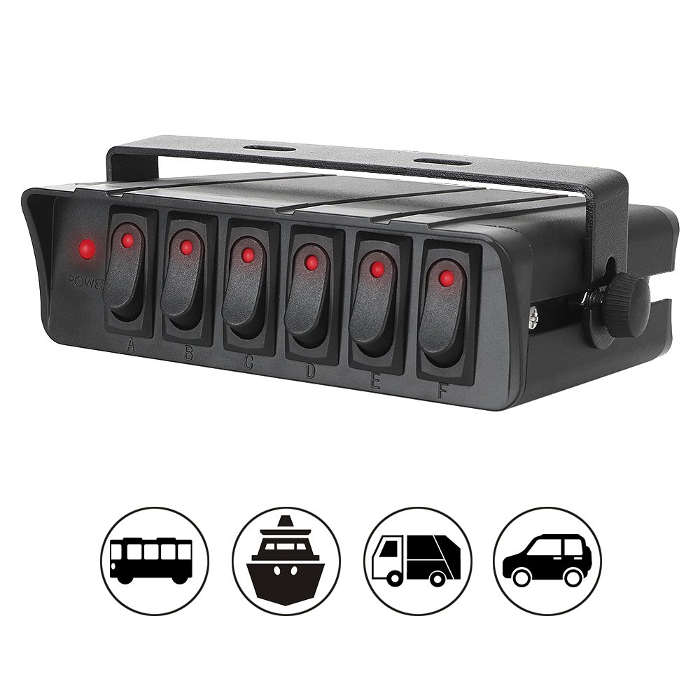 12V 24V 20A 6Gang LED Rocker Switch Panel Box Light Toggle Indicator With Fuse Car Accessories for Boat Truck Trailer Caravan