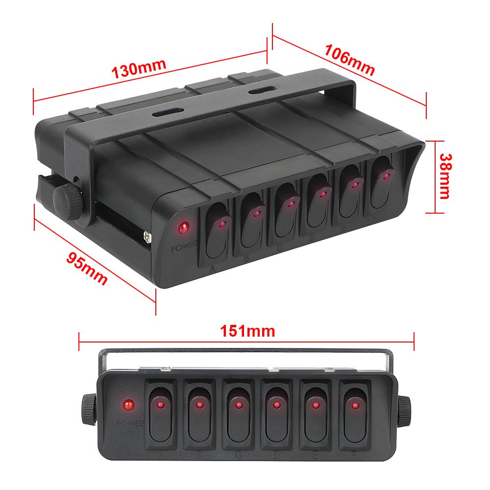 12V 24V 20A 6Gang LED Rocker Switch Panel Box Light Toggle Indicator With Fuse Car Accessories for Boat Truck Trailer Caravan