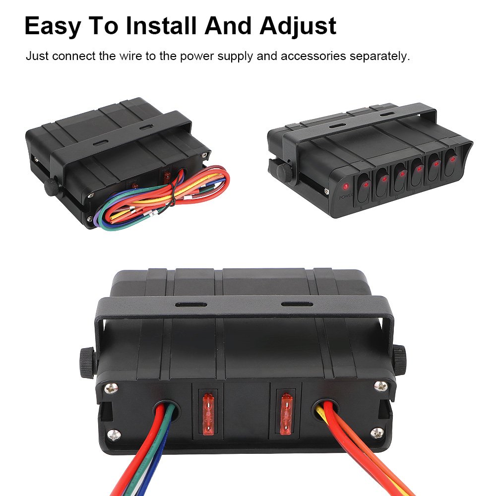 12V 24V 20A 6Gang LED Rocker Switch Panel Box Light Toggle Indicator With Fuse Car Accessories for Boat Truck Trailer Caravan