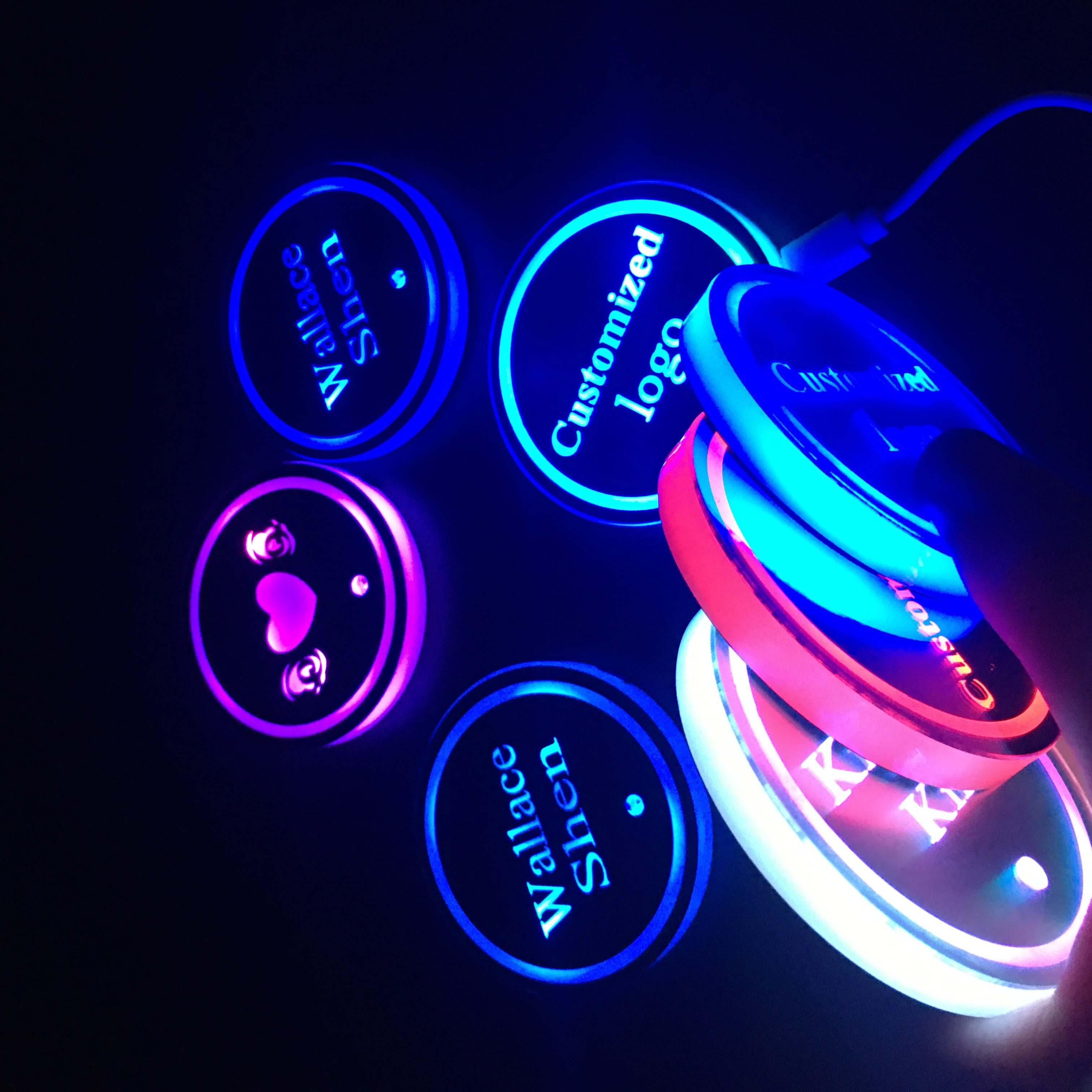 Newly Design Car Interior Accessories LED Luminous Cup Bottle Drinks Mat Water Cup Pads Holder Coaster