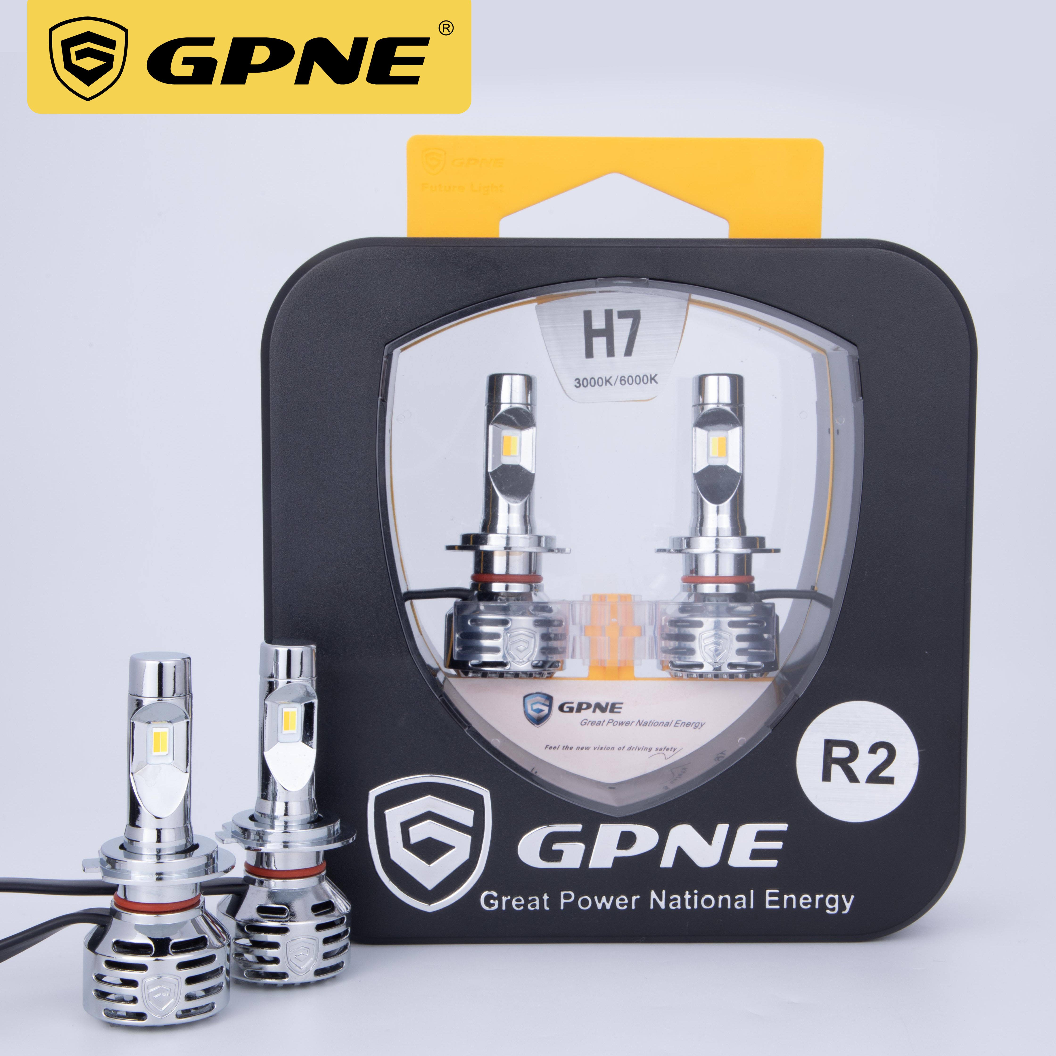 GPNE R2 2-Color 32W Car Led Headlight Double-Chips H1 H4 H7 H11 9005 9006 Headlamp 6000K 6000LM Auto Lighting System