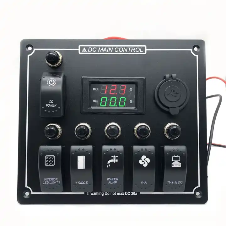 Waterproof 6 Pin Rocker Switch Panel with USB Voltmeter Power Socket Panel for 12V 24V Car Yacht Caravan Truck Marine Boat
