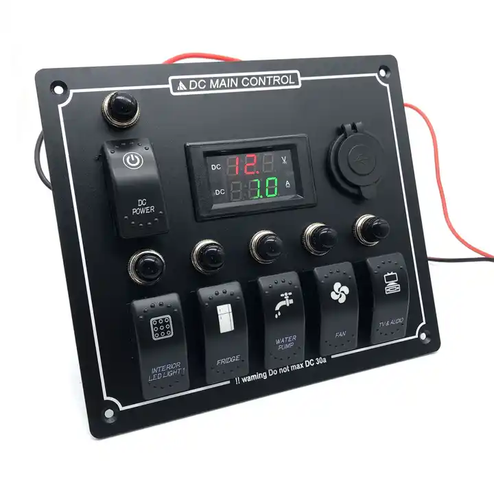 Waterproof 6 Pin Rocker Switch Panel with USB Voltmeter Power Socket Panel for 12V 24V Car Yacht Caravan Truck Marine Boat