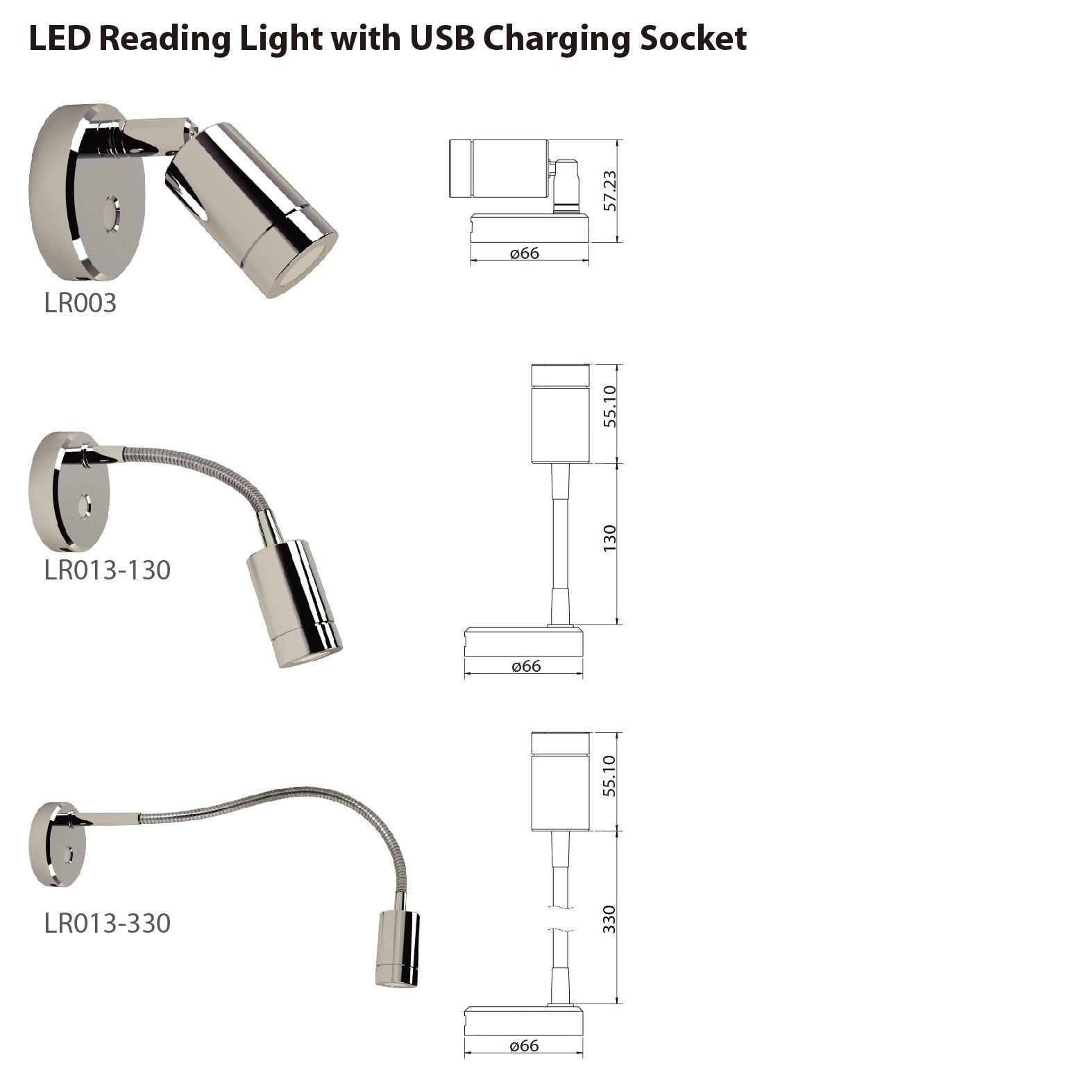 YIS Marine 12v 24v Caravan Bedside Lamp with USB Charger Socket Reading Light Led Rv Boat Bus
