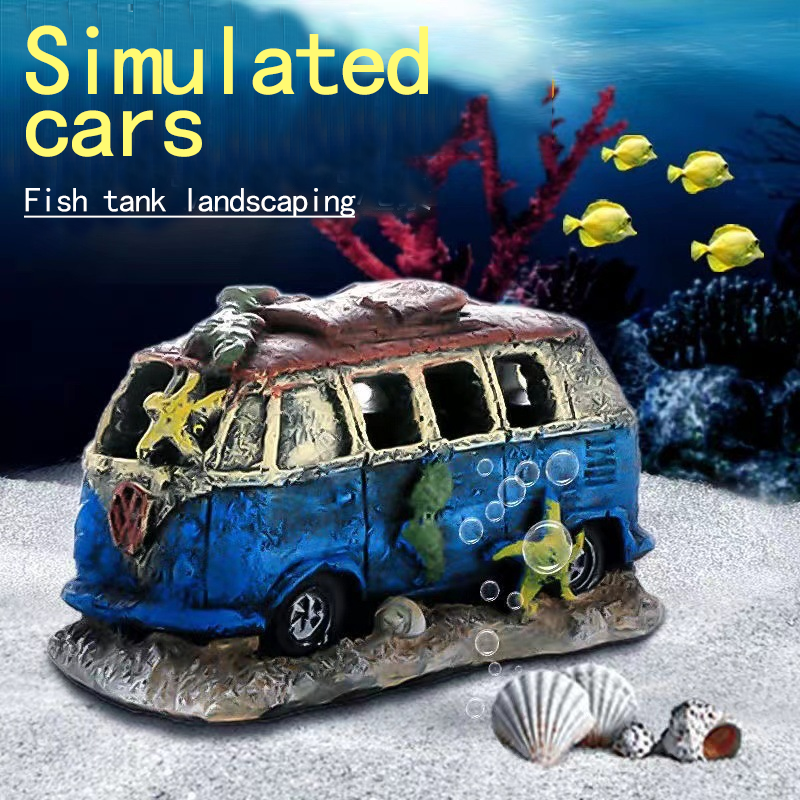 Simulation Car Figurine Fish tank Scenery Decoration Fish and Shrimp Shelter Resin Figurine Aquarium Bus Passenger Bus
