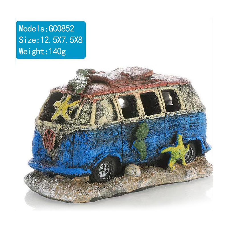 Simulation Car Figurine Fish tank Scenery Decoration Fish and Shrimp Shelter Resin Figurine Aquarium Bus Passenger Bus