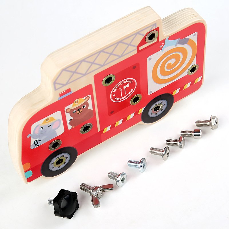 Montessori Material Early Education Bear Fire Engine Busy Bus Board Screw Removal Repair Tools Hand-eye Coordination Wooden Toys
