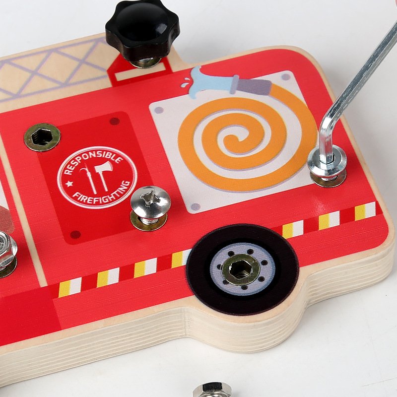 Montessori Material Early Education Bear Fire Engine Busy Bus Board Screw Removal Repair Tools Hand-eye Coordination Wooden Toys