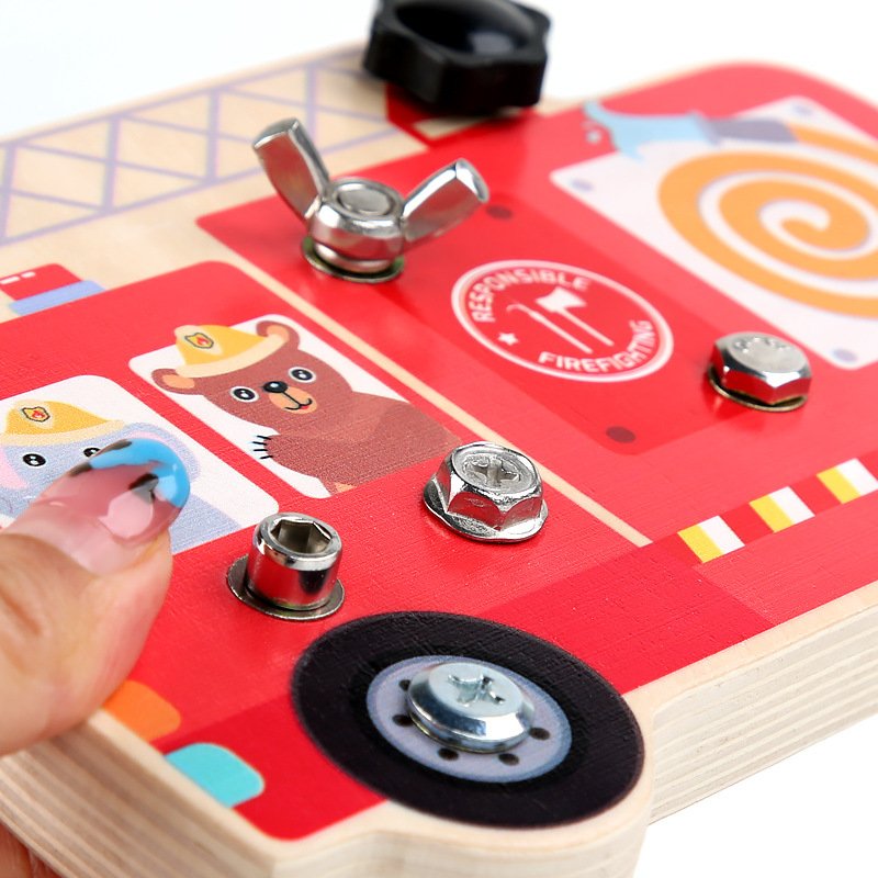 Montessori Material Early Education Bear Fire Engine Busy Bus Board Screw Removal Repair Tools Hand-eye Coordination Wooden Toys
