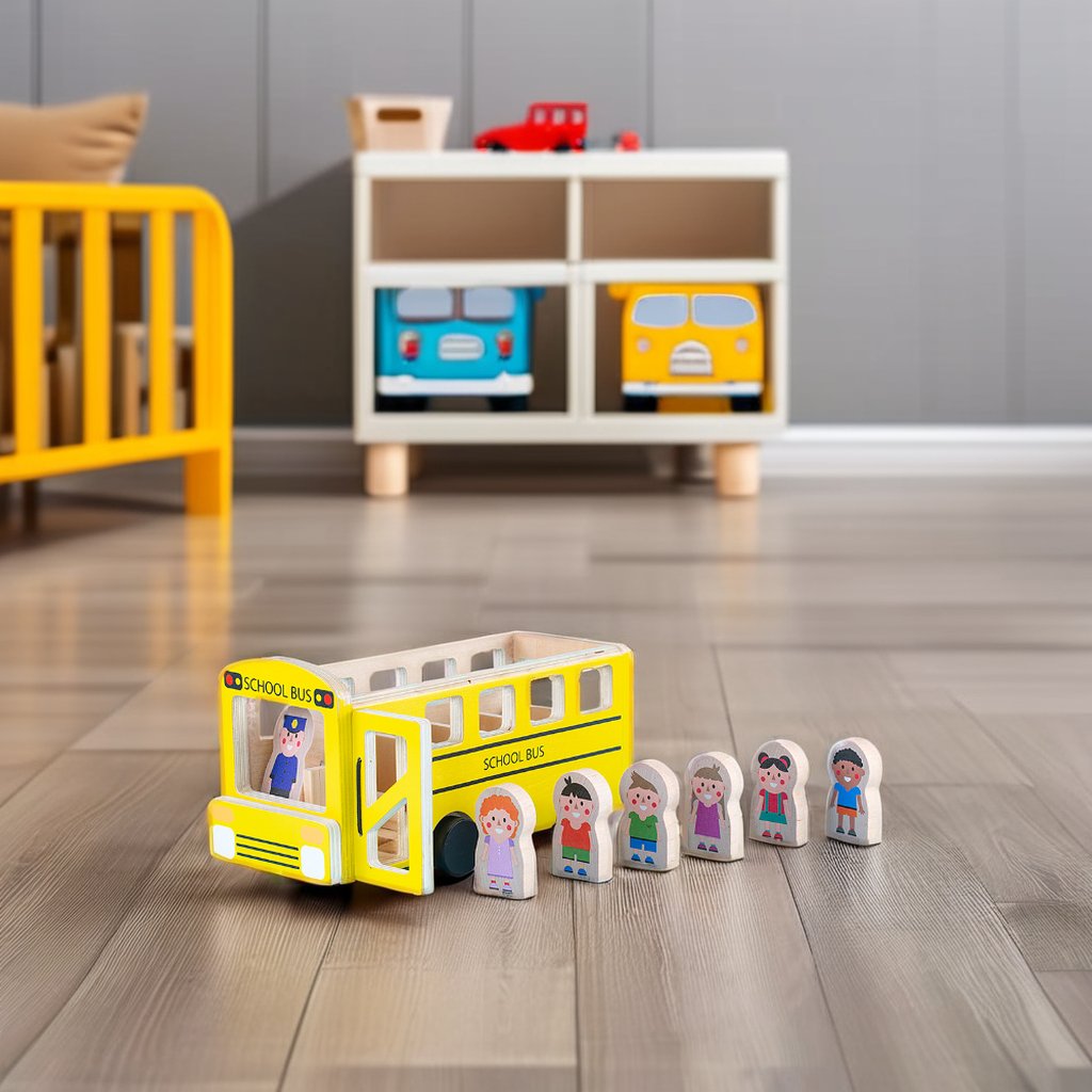 High Quality Toddler Kids Montessori Wooden Learning Play Set Wooden School Bus Toys Wood Pretend Play Toys Classic Toy