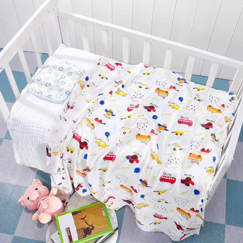 Cartoon Pattern Gauze Baby Bath Towel Quilt and Swaddling Towel Made of Bamboo Cotton for Newborn Hugging for Foreign Trade
